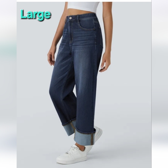 Halara Flex Rolled Hem Wide Leg Jeans - Picture 1 of 5